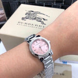 Buy Shop Burberry The City Diamonds Pink Dial Silver Steel Strap Watch for Women - BU9223 USA Online