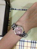 Buy Shop Burberry The City Diamonds Pink Dial Silver Steel Strap Watch for Women - BU9223 USA Online