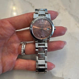Buy Shop Burberry The City Diamonds Pink Dial Silver Steel Strap Watch for Women - BU9231 USA Online