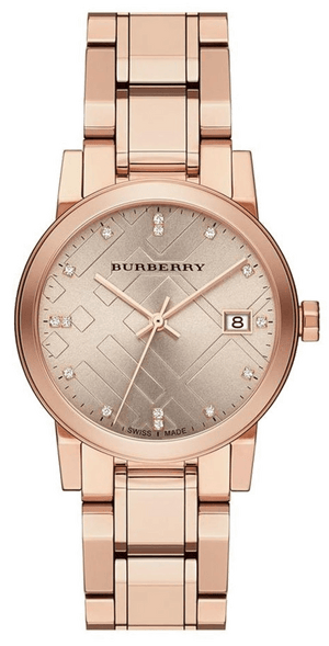 Buy Shop Burberry The City Diamonds Rose Gold Dial Rose Gold Steel Strap Watch for Women - BU9126 USA Online