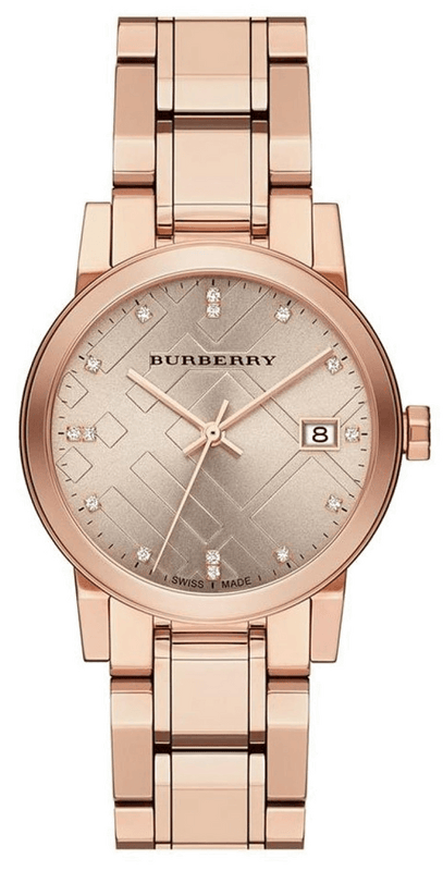 Buy Shop Burberry The City Diamonds Rose Gold Dial Rose Gold Steel Strap Watch for Women - BU9126 USA Online