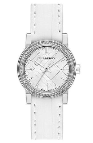 Buy Shop Burberry The City Diamonds Silver Dial White Leather Strap Watch for Women - BU9221 USA Online