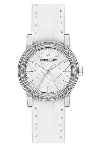 Buy Shop Burberry The City Diamonds Silver Dial White Leather Strap Watch for Women - BU9221 USA Online