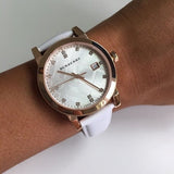 Buy Shop Burberry The City Diamonds White Dial White Leather Strap Watch for Women - BU9130 USA Online