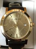 Buy Shop Burberry The City Gold Dial Black Leather Strap Watch for Men - BU9032 USA Online