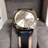 Buy Shop Burberry The City Gold Dial Black Leather Strap Watch for Men - BU9032 USA Online