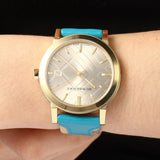 Buy Shop Burberry The City Gold Dial Blue Leather Strap Watch for Women - BU9018 USA Online