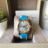 Buy Shop Burberry The City Gold Dial Blue Leather Strap Watch for Women - BU9018 USA Online
