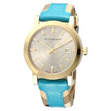 Buy Shop Burberry The City Gold Dial Blue Leather Strap Watch for Women - BU9018 USA Online