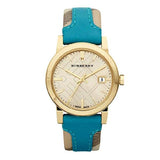Buy Shop Burberry The City Gold Dial Blue Leather Strap Watch for Women - BU9018 USA Online