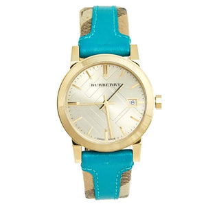 Buy Shop Burberry The City Gold Dial Blue Leather Strap Watch for Women - BU9018 USA Online