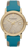 Buy Shop Burberry The City Gold Dial Blue Leather Strap Watch for Women - BU9018 USA Online