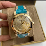 Burberry The City Gold Dial Blue Leather Strap Watch for Women - BU9018