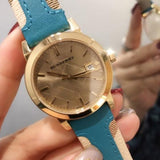 Burberry The City Gold Dial Blue Leather Strap Watch for Women - BU9018