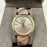 Buy Shop Burberry The City Gold Dial Haymarket Brown Leather Strap Watch for Women - BU9026 USA Online