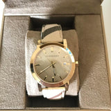 Buy Shop Burberry The City Gold Dial Haymarket Brown Leather Strap Watch for Women - BU9026 USA Online