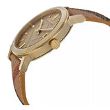 Buy Shop Burberry The City Gold Dial Haymarket Brown Leather Strap Watch for Women - BU9026 USA Online