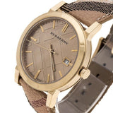 Buy Shop Burberry The City Gold Dial Haymarket Brown Leather Strap Watch for Women - BU9026 USA Online