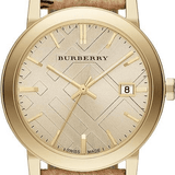 Buy Shop Burberry The City Gold Dial Haymarket Brown Leather Strap Watch for Women - BU9026 USA Online