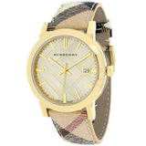 Buy Shop Burberry The City Gold Dial Haymarket Brown Leather Strap Watch for Women - BU9026 USA Online