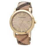 Buy Shop Burberry The City Gold Dial Haymarket Brown Leather Strap Watch for Women - BU9026 USA Online