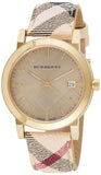 Buy Shop Burberry The City Gold Dial Haymarket Brown Leather Strap Watch for Women - BU9026 USA Online
