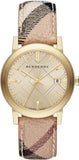 Buy Shop Burberry The City Gold Dial Haymarket Brown Leather Strap Watch for Women - BU9026 USA Online
