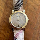 Buy Shop Burberry The City Gold Dial Haymarket Brown Leather Strap Watch for Women - BU9219 USA Online