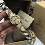 Buy Shop Burberry The City Gold Dial Haymarket Brown Leather Strap Watch for Women - BU9219 USA Online