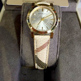 Buy Shop Burberry The City Gold Dial Haymarket Brown Leather Strap Watch for Women - BU9219 USA Online
