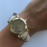 Buy Shop Burberry The City Gold Dial Haymarket Brown Leather Strap Watch for Women - BU9219 USA Online