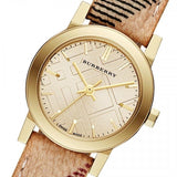Buy Shop Burberry The City Gold Dial Haymarket Brown Leather Strap Watch for Women - BU9219 USA Online