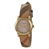 Buy Shop Burberry The City Gold Dial Haymarket Brown Leather Strap Watch for Women - BU9219 USA Online
