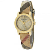 Buy Shop Burberry The City Gold Dial Haymarket Brown Leather Strap Watch for Women - BU9219 USA Online
