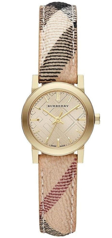 Buy Shop Burberry The City Gold Dial Haymarket Brown Leather Strap Watch for Women - BU9219 USA Online