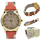 Buy Shop Burberry The City Gold Dial Orange Leather Strap Watch for Women - BU9016 USA Online