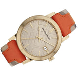 Buy Shop Burberry The City Gold Dial Orange Leather Strap Watch for Women - BU9016 USA Online