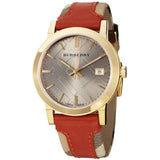 Buy Shop Burberry The City Gold Dial Orange Leather Strap Watch for Women - BU9016 USA Online