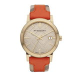 Buy Shop Burberry The City Gold Dial Orange Leather Strap Watch for Women - BU9016 USA Online