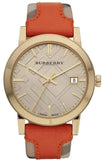 Buy Shop Burberry The City Gold Dial Orange Leather Strap Watch for Women - BU9016 USA Online