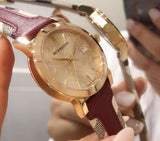 Buy Shop Burberry The City Gold Dial Orange Leather Strap Watch for Women - BU9017 USA Online