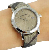 Buy Shop Burberry The City Nova Beige Dial Grey Leather Strap Watch for Women - BU9023 USA Online