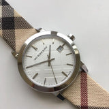 Buy Shop Burberry The City Nova Silver Dial White Leather Strap Watch for Women - BU9022 USA Online