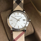 Buy Shop Burberry The City Nova Silver Dial White Leather Strap Watch for Women - BU9022 USA Online
