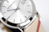 Buy Shop Burberry The City Nova Silver Dial White Leather Strap Watch for Women - BU9022 USA Online