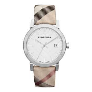 Buy Shop Burberry The City Nova Silver Dial White Leather Strap Watch for Women - BU9022 USA Online