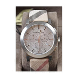 Buy Shop Burberry The City Nova White Dial Checked Brown Leather Strap Watch for Men - BU9357 USA Online