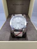 Buy Shop Burberry The City Nova White Dial Checked Brown Leather Strap Watch for Men - BU9357 USA Online