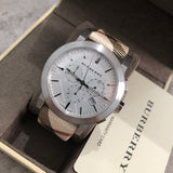 Buy Shop Burberry The City Nova White Dial Checked Brown Leather Strap Watch for Men - BU9357 USA Online