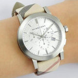 Buy Shop Burberry The City Nova White Dial Checked Brown Leather Strap Watch for Men - BU9357 USA Online